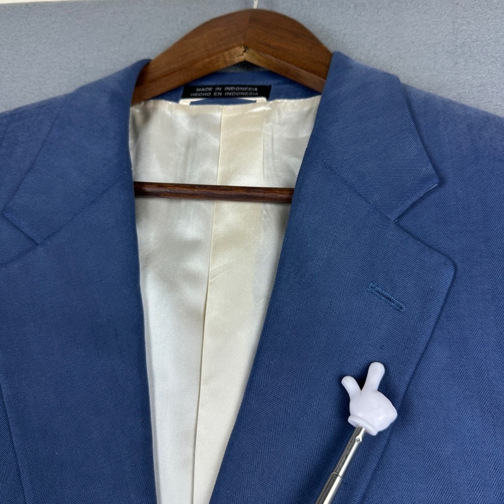 Stafford Executive Mens 44R Blue Pure Washed Silk Herringbone Blazer Sport Coat - Picture 4 of 14